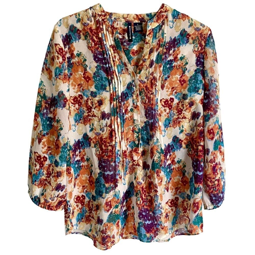 Architect Colorful Semi Sheer Polyester Top Women's Large